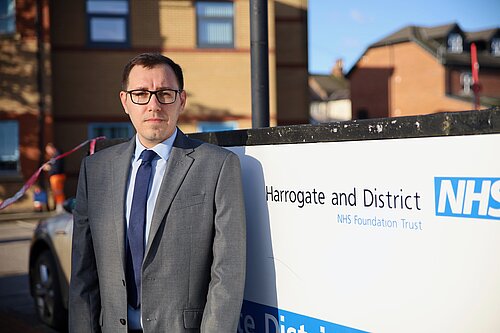 Tom Gordon stood outside Harrogate Hospital
