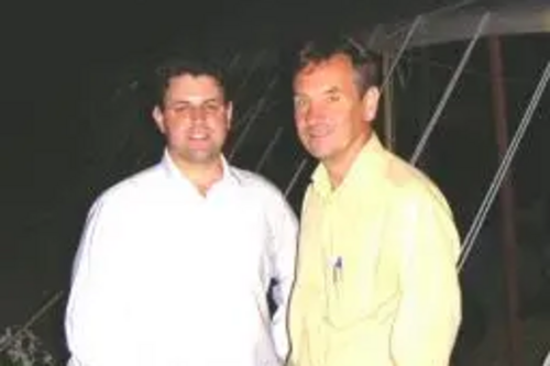 Antony Hook and Chris Davies MEP after the Climate Camp Rally at Kingsnorth on the evening of 7 August.