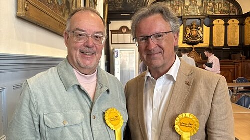 The newly elected Bridport Town Councillor for West Bay, Neil Barnes, and the newly elected Dorset Councillor for Bridport, Paddy Mooney.