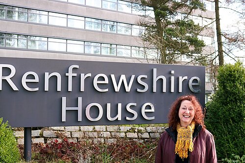 Anne Hannigan outside Renfrewshire House Anne Hannigan outside Renfrewshire House