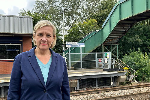 Lisa Smart MP at Bredbury Station, with access only by the bridge