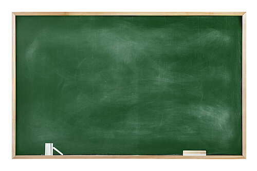 A chalkboard, chalk and a rubber.