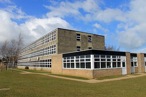 A school building.