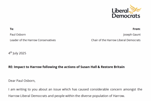 Chair letter to Conservatives Harrow